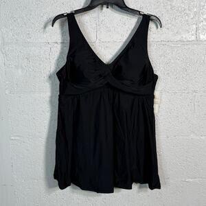 Raisins Curve Trendy Plus Size Lucia Twist-Front Swimdress Black 16W $98